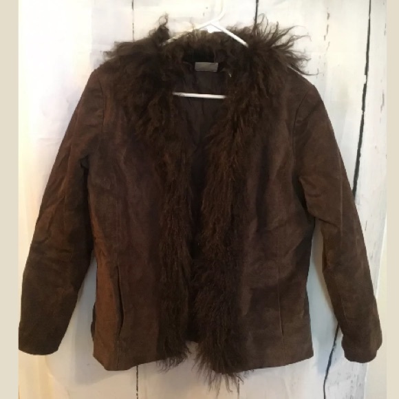 Chico's Jackets & Blazers - Chico's Design Brn Suede w/FauxFur Trim Jacket 1